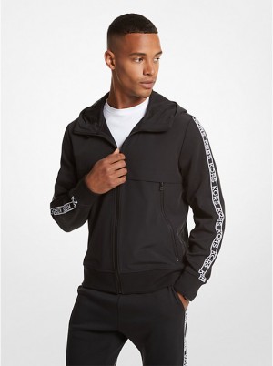 Bluza z Kapturem Męskie Michael Kors Logo Tape Cotton Blend Zip-Up Czarne | PL2238UZH