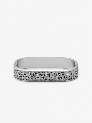 Bransoletka Bangle Damskie Michael Kors Precious Metal-Plated Brass and Enamel Leopard Pavé Srebrne | PL1501EBI