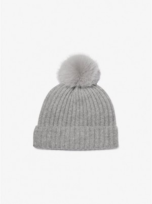Kapelusz Damskie Michael Kors Ribbed Cashmere Beanie Szare | PL1012BET