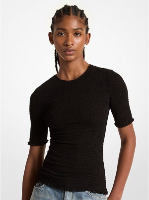 Koszula Damskie Michael Kors Smocked Georgette Czarne | PL1475BEO