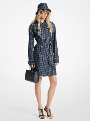 Kurtka Damskie Michael Kors Empire Signature Logo Jacquard Denim Trench Coat RINSE | PL1365KOU