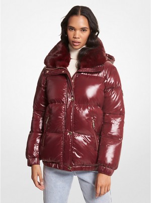 Kurtka Damskie Michael Kors Faux Fur-Trim Quilted Nylon Puffer MERLOT | PL1373MQG