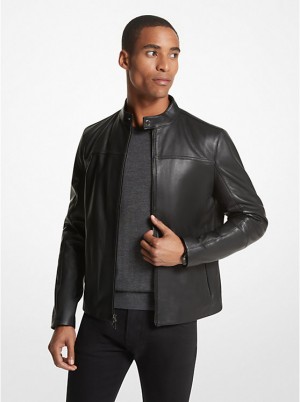 Kurtka Męskie Michael Kors Leather Racer Czarne | PL2189PJX
