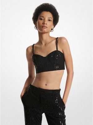 Najfatalniejszy Damskie Michael Kors Pinstripe Sequined Crepe Bustier Czarne | PL1491DFN