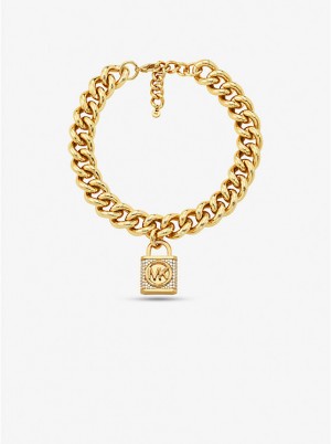 Naszyjnik Damskie Michael Kors Precious Metal-Plated Brass Pavé Lock Curb Link Złote | PL1564OKJ
