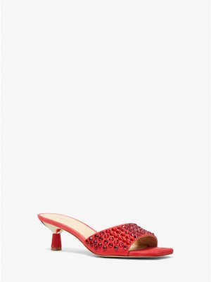 Sandały Damskie Michael Kors Amal Embellished Faux Suede Kitten CRIMSON | PL1760RVB