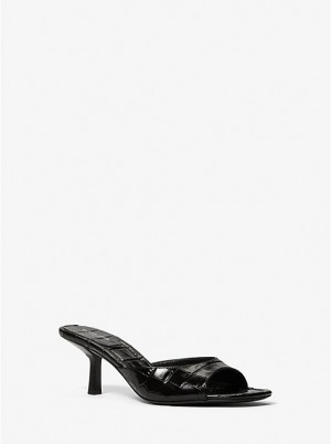 Sandały Damskie Michael Kors Anita Crocodile Embossed Leather Czarne | PL1770UZU