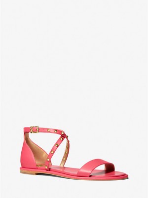Sandały Damskie Michael Kors Astrid Studded Leather Flat Czerwone | PL1786VRV