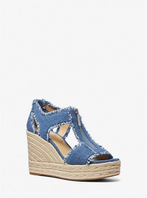 Sandały Damskie Michael Kors Berkley Frayed Denim Wedge DENIM | PL1787BEB