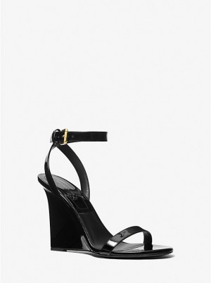 Sandały Damskie Michael Kors Claudia Patent Leather Wedge Czarne | PL1827SGP