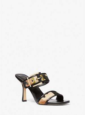 Sandały Damskie Michael Kors Colby Camouflage Print Calf Hair Oliwkowe | PL1828DFA