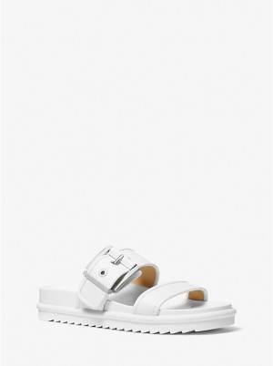 Sandały Damskie Michael Kors Colby Leather Slide Białe | PL1834LIJ