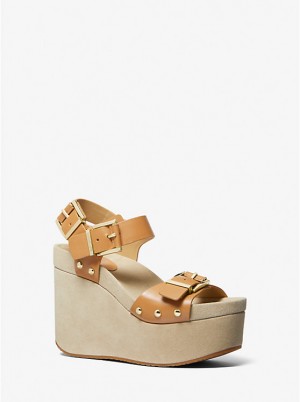 Sandały Damskie Michael Kors Colby Leather Wedge PALE PEANUT | PL1836XYL
