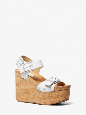 Sandały Damskie Michael Kors Colby Leather Wedge Białe | PL1837CTZ