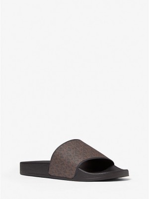 Sandały Męskie Michael Kors Jake Logo Slide BROWN/BLK | PL2264ZUG