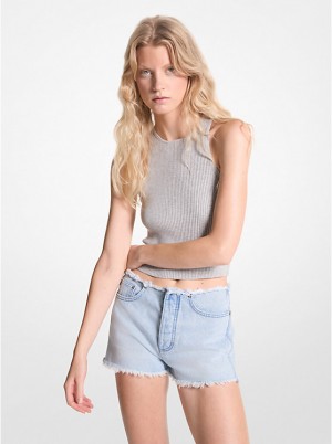 Spodenki Damskie Michael Kors Frayed Denim Niebieskie Niebieskie | PL1451QMS