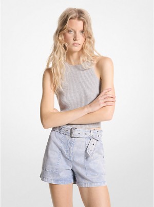 Spodenki Damskie Michael Kors Stretch Organic Cotton Belted Cargo CHAMBRAY | PL1452QMD