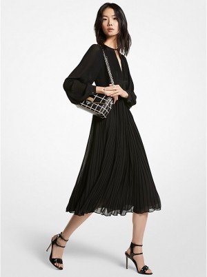 Sukienka Damskie Michael Kors Pleated Georgette Midi Czarne | PL1316XYS
