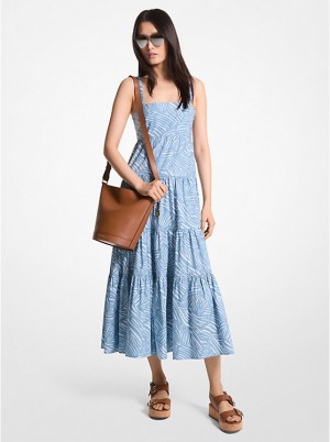 Sukienka Damskie Michael Kors Zebra Print Stretch Organic Cotton Poplin CHAMBRAY | PL1351RVZ