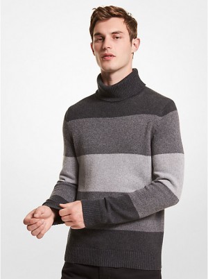 Sweter Męskie Michael Kors Striped Nylon Blend Turtleneck CHARCOAL | PL2257MQI