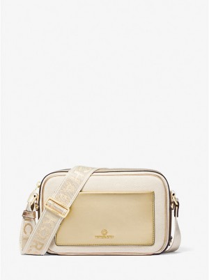 Torba Crossbody Damskie Michael Kors Maeve Large Canvas and Metallic PALE GOLD/NATURAL | PL1111BEV