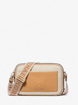Torba Crossbody Damskie Michael Kors Maeve Large Canvas and Smooth PALE PEANUT | PL1112NWB