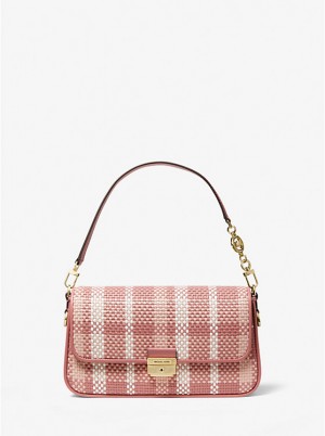 Torba na Ramię Damskie Michael Kors Bradshaw Small Woven Leather Convertible Różowe | PL1181AHS