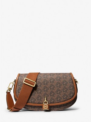 Torebka Listonoszka Damskie Michael Kors Mila Medium Empire Signature Logo BROWN/LUGGAGE | PL1167NWN