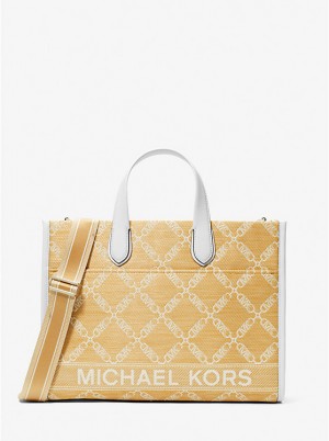 Tote Damskie Michael Kors Gigi Large Empire Logo Jacquard Straw NAT/OPTICWHT | PL1253PJE