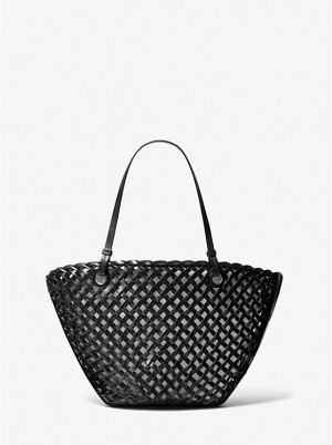 Tote Damskie Michael Kors Isabella Medium Hand-Woven Leather Czarne | PL1257FDU