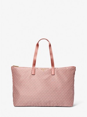 Tote Damskie Michael Kors Jet Set Travel Large Signature Logo Print Woven Różowe | PL1258GSI