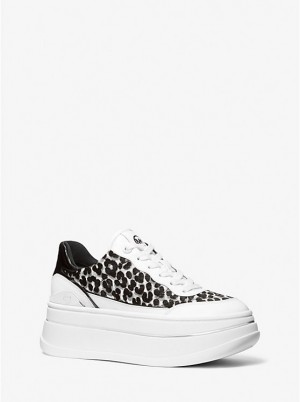 Trampki Damskie Michael Kors Hayes Leopard Print Calf Hair Platform Czarne | PL1992XYD