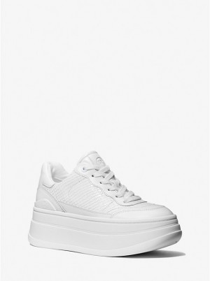 Trampki Damskie Michael Kors Hayes Snake Embossed Leather Platform Białe | PL1994VRG