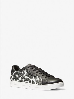 Trampki Męskie Michael Kors Keating Leopard Logo and Leather ALUMINUM | PL2274PJN