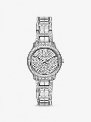 Zegarek Damskie Michael Kors Limited-Edition Mini Sage Pavé Silver-Tone Srebrne | PL1594FDZ