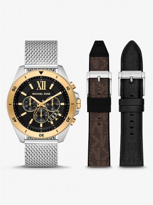 Zegarek Damskie Michael Kors Oversized Brecken Two-Tone Mesh Gift Set Brązowe | PL1614UZD